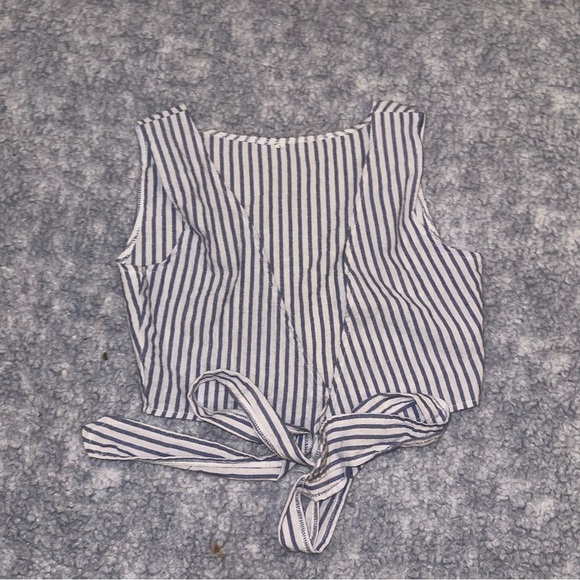 Blue/White Striped Halter Tank Top with Tie Closure in Back - Size S - Picture 4 of 5